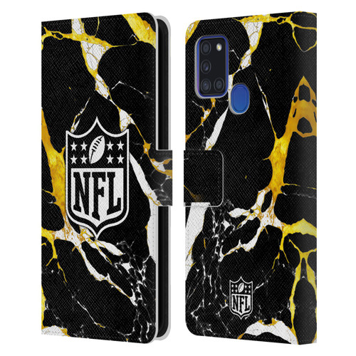 NFL Shield Marble Leather Book Wallet Case Cover For Samsung Galaxy A21s (2020)