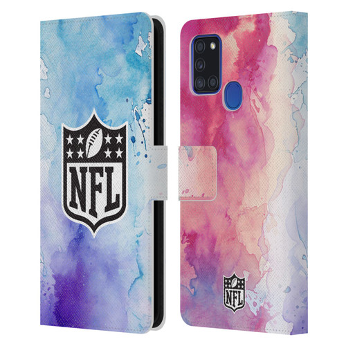NFL Shield Watercolor Leather Book Wallet Case Cover For Samsung Galaxy A21s (2020)