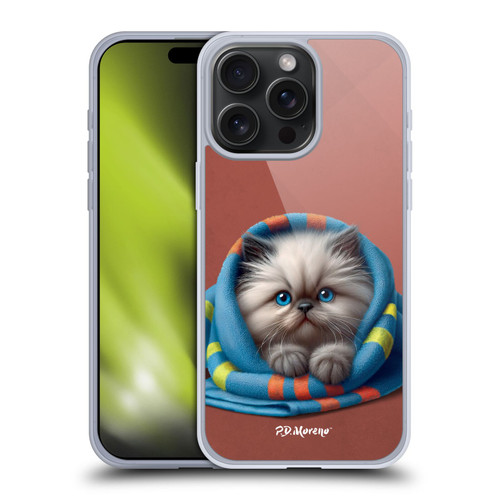P.D. Moreno Play Cat Artwork Blue Towel Soft Gel Case for Apple iPhone 15 Pro Max