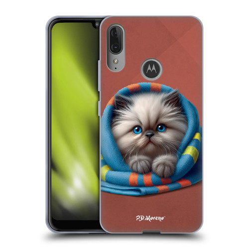 P.D. Moreno Play Cat Artwork Blue Towel Soft Gel Case for Motorola Moto E6 Plus