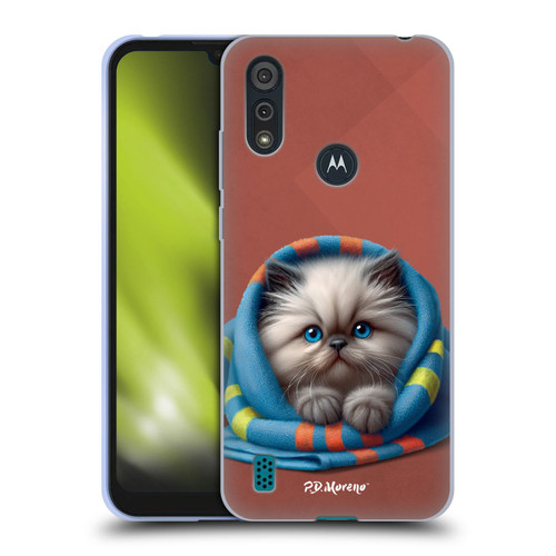 P.D. Moreno Play Cat Artwork Blue Towel Soft Gel Case for Motorola Moto E6s (2020)