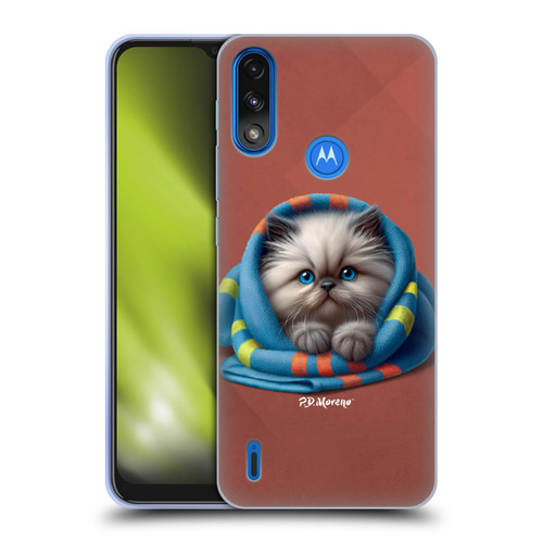 P.D. Moreno Play Cat Artwork Blue Towel Soft Gel Case for Motorola Moto E7 Power / Moto E7i Power