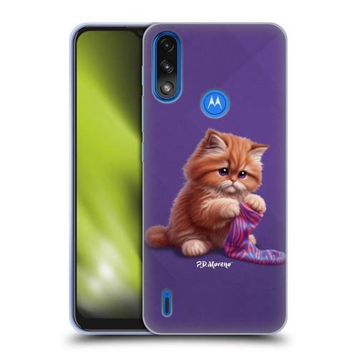 P.D. Moreno Play Cat Artwork Colorful Sock Soft Gel Case for Motorola Moto E7 Power / Moto E7i Power