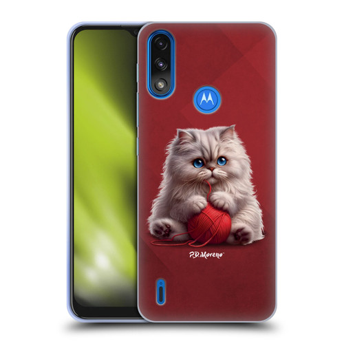 P.D. Moreno Play Cat Artwork Red Yarn Soft Gel Case for Motorola Moto E7 Power / Moto E7i Power