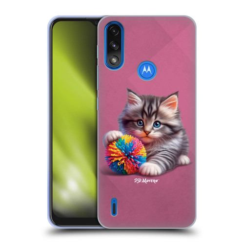 P.D. Moreno Play Cat Artwork Spikey Ball Soft Gel Case for Motorola Moto E7 Power / Moto E7i Power