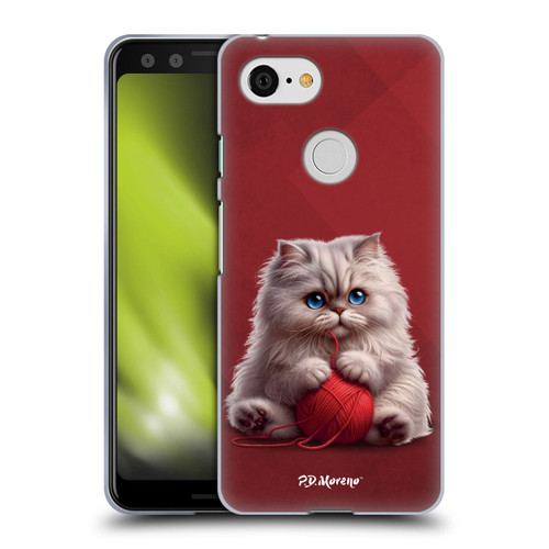 P.D. Moreno Play Cat Artwork Red Yarn Soft Gel Case for Google Pixel 3