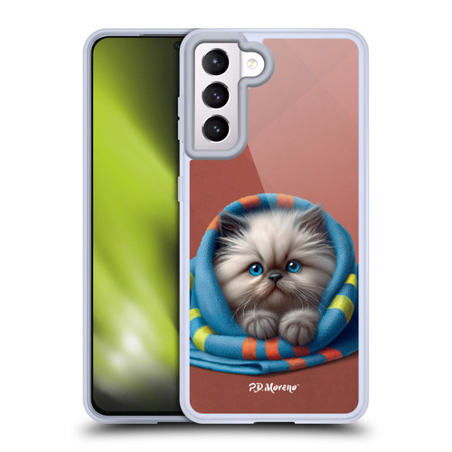 P.D. Moreno Play Cat Artwork Blue Towel Soft Gel Case for Samsung Galaxy S21 5G