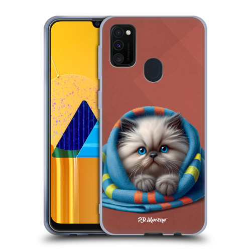 P.D. Moreno Play Cat Artwork Blue Towel Soft Gel Case for Samsung Galaxy M30s (2019)/M21 (2020)