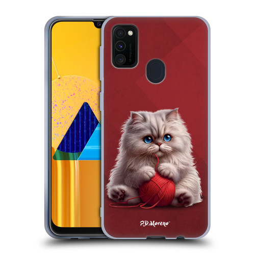 P.D. Moreno Play Cat Artwork Red Yarn Soft Gel Case for Samsung Galaxy M30s (2019)/M21 (2020)