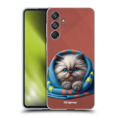 P.D. Moreno Play Cat Artwork Blue Towel Soft Gel Case for Samsung Galaxy M55 5G