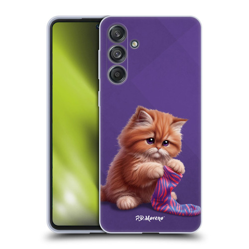 P.D. Moreno Play Cat Artwork Colorful Sock Soft Gel Case for Samsung Galaxy M55 5G