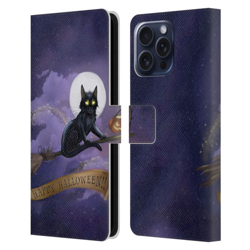 Ash Evans Black Cats Happy Halloween Leather Book Wallet Case Cover For Apple iPhone 16 Pro Max