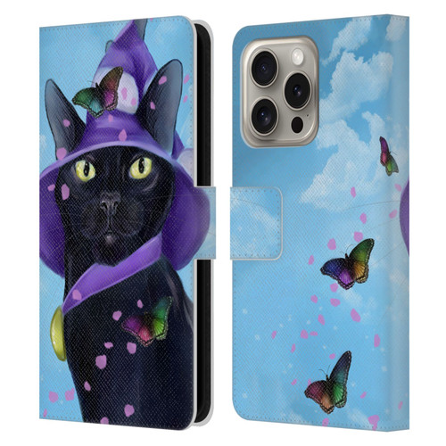Ash Evans Black Cats Butterfly Sky Leather Book Wallet Case Cover For Apple iPhone 16 Pro