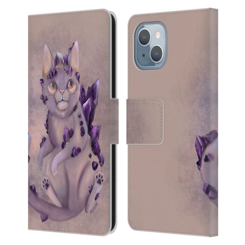 Ash Evans Graphics Amethyst Cat Leather Book Wallet Case Cover For Apple iPhone 14