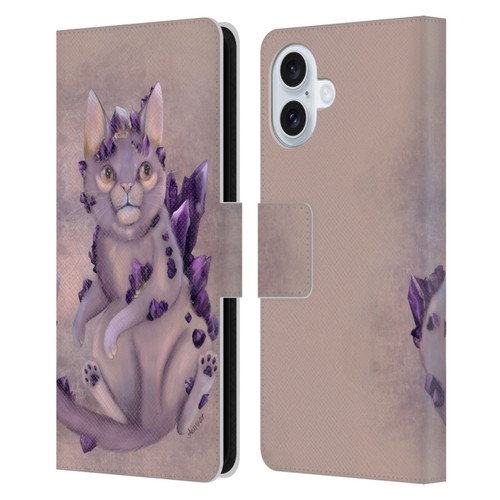 Ash Evans Graphics Amethyst Cat Leather Book Wallet Case Cover For Apple iPhone 16 Plus