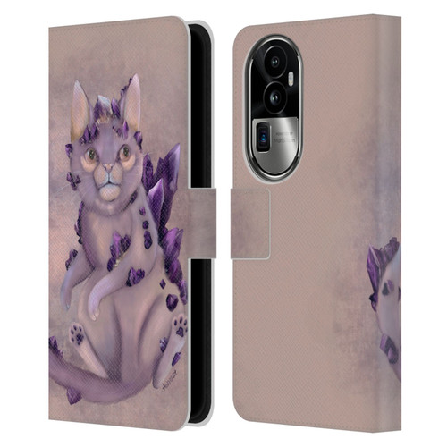 Ash Evans Graphics Amethyst Cat Leather Book Wallet Case Cover For OPPO Reno10 Pro+