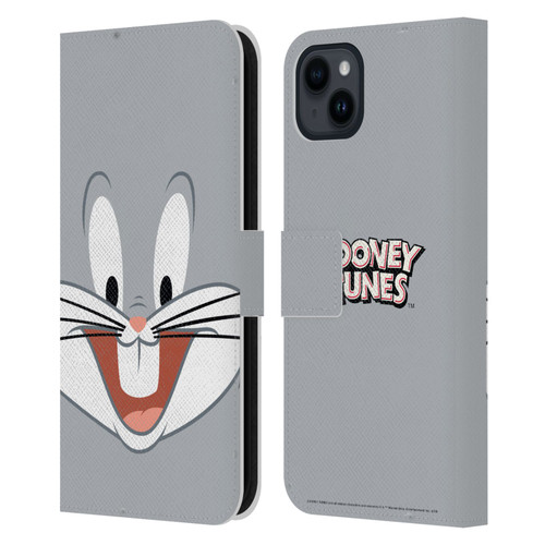 Looney Tunes Full Face Bugs Bunny Leather Book Wallet Case Cover For Apple iPhone 15 Plus