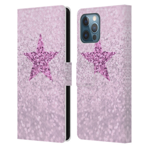 Monika Strigel Glitter Star Pastel Pink Leather Book Wallet Case Cover For Apple iPhone 12 Pro Max