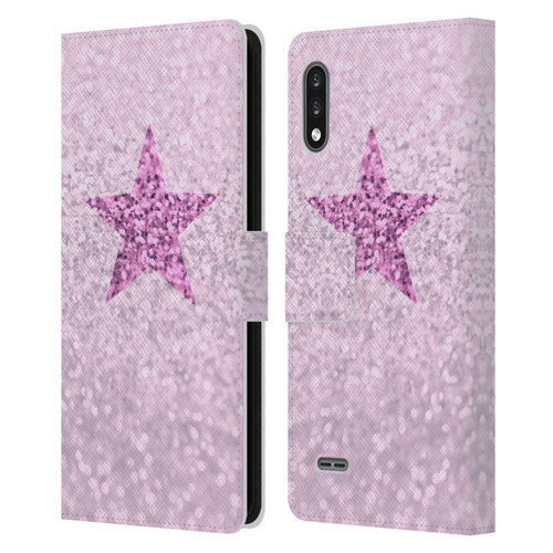 Monika Strigel Glitter Star Pastel Pink Leather Book Wallet Case Cover For LG K22