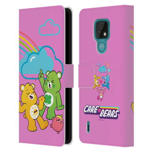 Care Bears Characters Funshine, Cheer And Grumpy Group Leather Book Wallet Case Cover For Motorola Moto E7