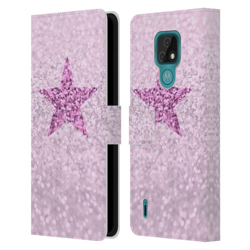 Monika Strigel Glitter Star Pastel Pink Leather Book Wallet Case Cover For Motorola Moto E7