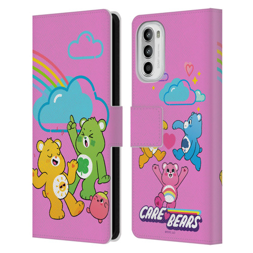 Care Bears Characters Funshine, Cheer And Grumpy Group Leather Book Wallet Case Cover For Motorola Moto G52