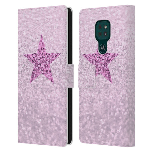 Monika Strigel Glitter Star Pastel Pink Leather Book Wallet Case Cover For Motorola Moto G9 Play