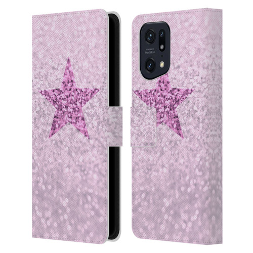 Monika Strigel Glitter Star Pastel Pink Leather Book Wallet Case Cover For OPPO Find X5
