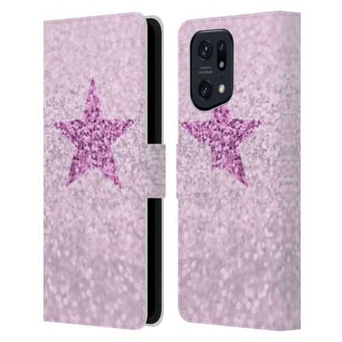 Monika Strigel Glitter Star Pastel Pink Leather Book Wallet Case Cover For OPPO Find X5 Pro