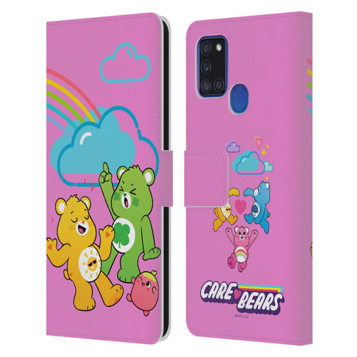 Care Bears Characters Funshine, Cheer And Grumpy Group Leather Book Wallet Case Cover For Samsung Galaxy A21s (2020)