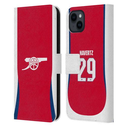 Arsenal FC 2024/25 Players Home Kit Kai Havertz Leather Book Wallet Case Cover For Apple iPhone 15 Plus