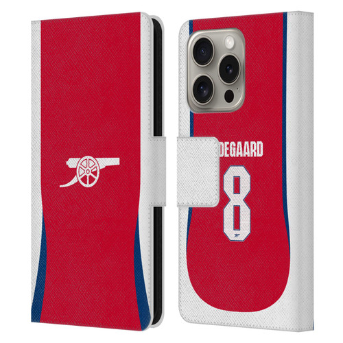 Arsenal FC 2024/25 Players Home Kit Martin Ødegaard Leather Book Wallet Case Cover For Apple iPhone 16 Pro