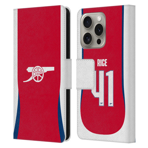 Arsenal FC 2024/25 Players Home Kit Declan Rice Leather Book Wallet Case Cover For Apple iPhone 16 Pro