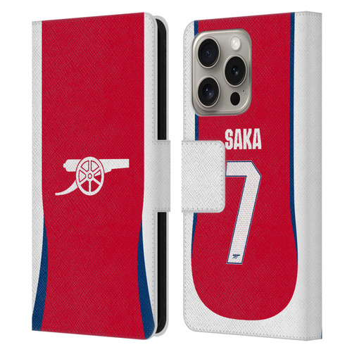 Arsenal FC 2024/25 Players Home Kit Bukayo Saka Leather Book Wallet Case Cover For Apple iPhone 16 Pro