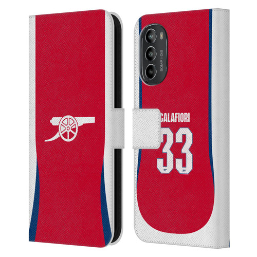 Arsenal FC 2024/25 Players Home Kit Riccardo Calafiori Leather Book Wallet Case Cover For Motorola Moto G82 5G