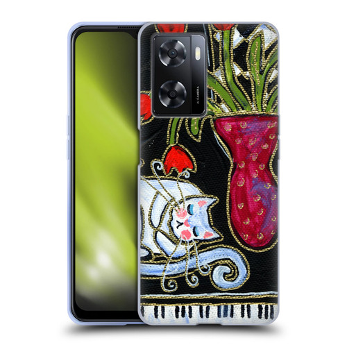 Wyanne Cat Kitty Asleep On The Piano Soft Gel Case for OPPO A57s