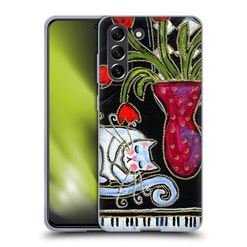 Wyanne Cat Kitty Asleep On The Piano Soft Gel Case for Samsung Galaxy S21 FE 5G