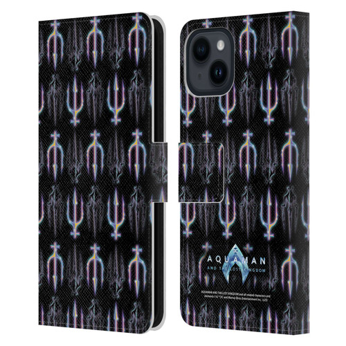 Aquaman And The Lost Kingdom Graphics Trident Pattern Leather Book Wallet Case Cover For Apple iPhone 15