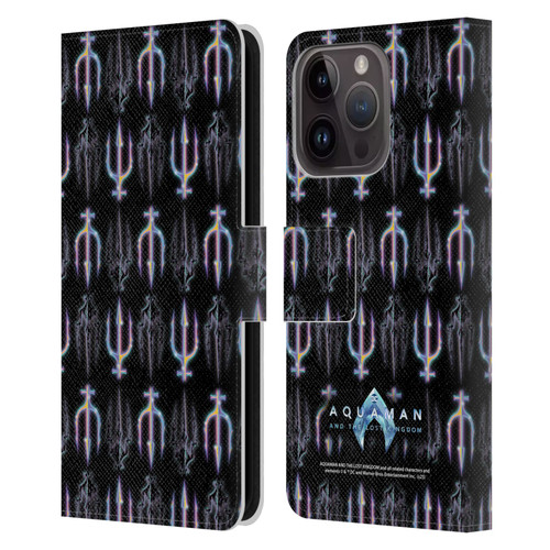 Aquaman And The Lost Kingdom Graphics Trident Pattern Leather Book Wallet Case Cover For Apple iPhone 15 Pro