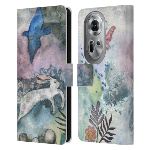Wyanne Animals Bird and Rabbit Leather Book Wallet Case Cover For OPPO Reno11 Pro