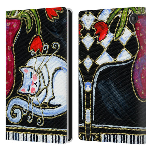 Wyanne Cat Kitty Asleep On The Piano Leather Book Wallet Case Cover For Amazon Fire 7 2022