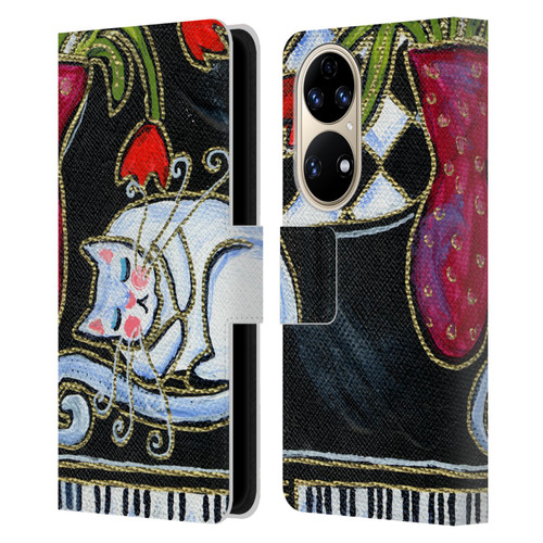 Wyanne Cat Kitty Asleep On The Piano Leather Book Wallet Case Cover For Huawei P50