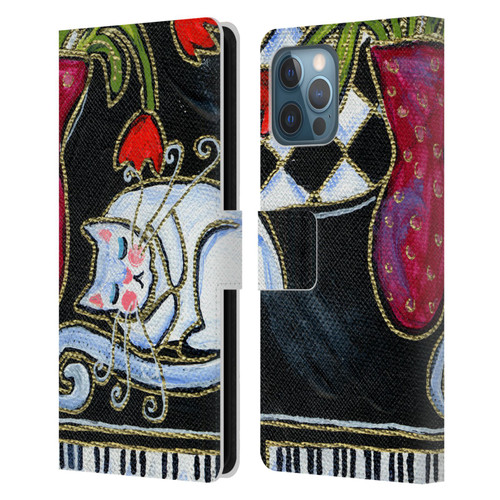 Wyanne Cat Kitty Asleep On The Piano Leather Book Wallet Case Cover For Apple iPhone 12 Pro Max