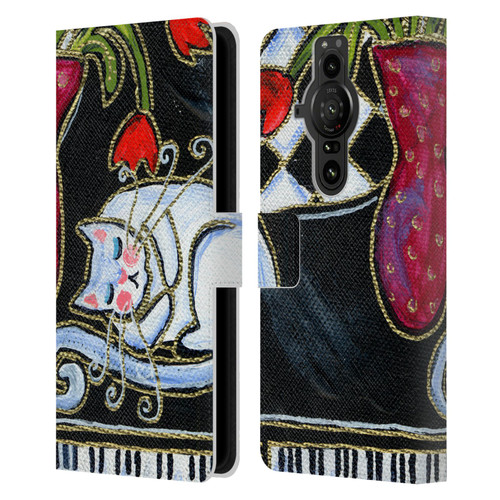 Wyanne Cat Kitty Asleep On The Piano Leather Book Wallet Case Cover For Sony Xperia Pro-I