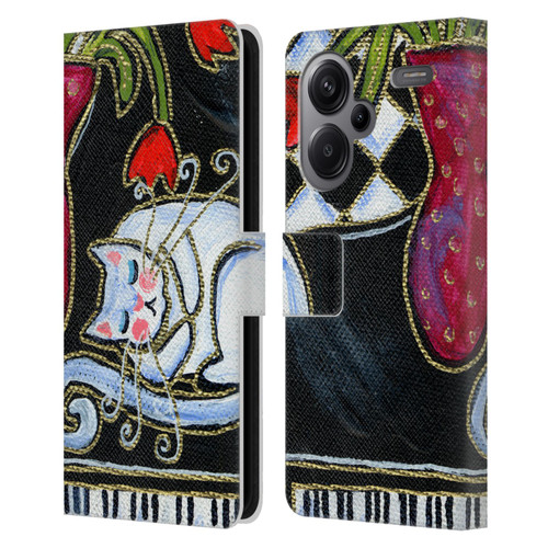 Wyanne Cat Kitty Asleep On The Piano Leather Book Wallet Case Cover For Xiaomi Redmi Note 13 Pro Plus 5G