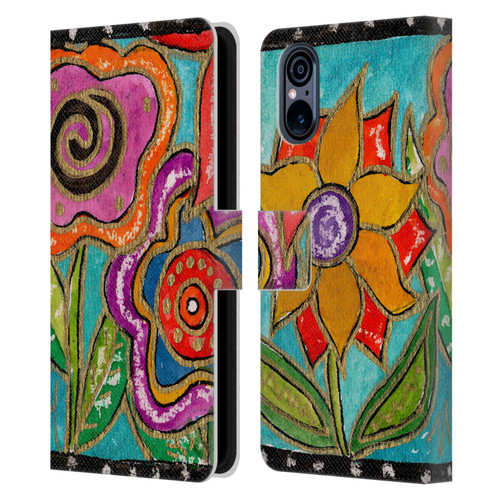 Wyanne Nature Funky Flower Garden Leather Book Wallet Case Cover For Sony Xperia 5 V 5G