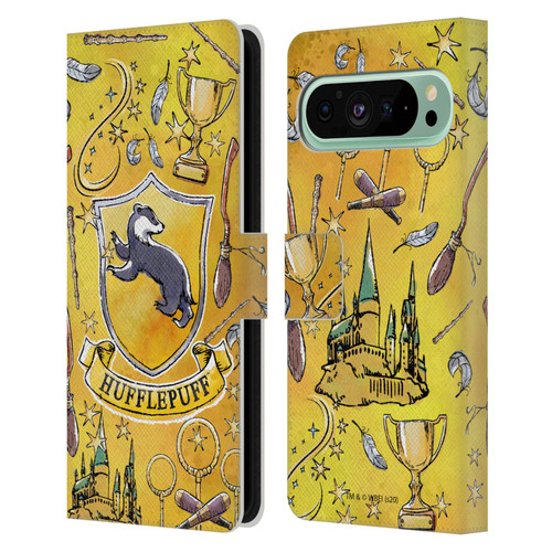 Harry Potter Deathly Hallows XIII Hufflepuff Pattern Leather Book Wallet Case Cover For Google Pixel 9 Pro XL
