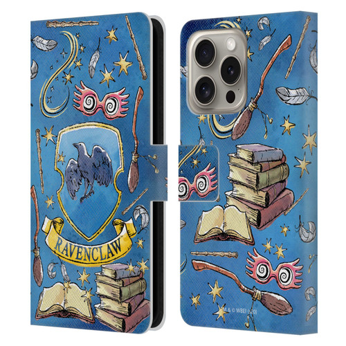 Harry Potter Deathly Hallows XIII Ravenclaw Pattern Leather Book Wallet Case Cover For Apple iPhone 16 Pro