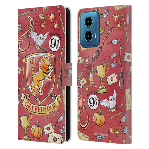 Harry Potter Deathly Hallows XIII Gryffindor Pattern Leather Book Wallet Case Cover For Motorola Moto G34 5G