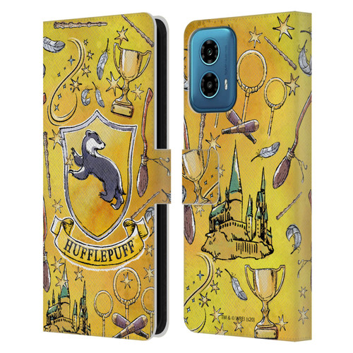 Harry Potter Deathly Hallows XIII Hufflepuff Pattern Leather Book Wallet Case Cover For Motorola Moto G34 5G